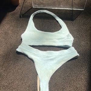 Halter terry cloth thong bikini. Both size large. Frankies bikinis